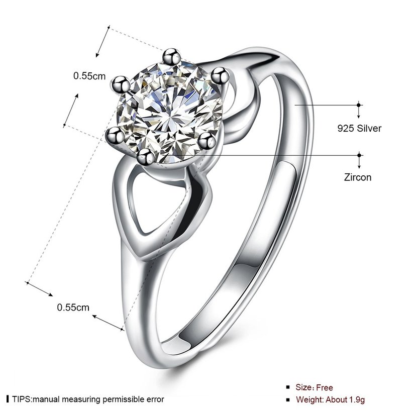 Wholesale Personality Fashion jewelry from China OL Woman Party Wedding Gift Simple White AAA Zircon S925 Sterling Silver resizable Ring  TGSLR157 4