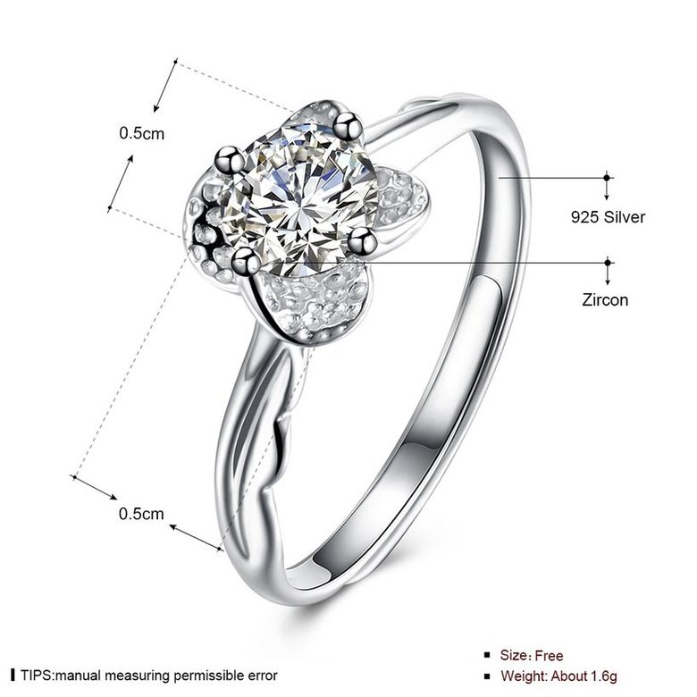Wholesale Personality Fashion jewelry from China OL Woman Party Wedding Gift Simple White AAA Zircon S925 Sterling Silver resizable Ring  TGSLR158 4