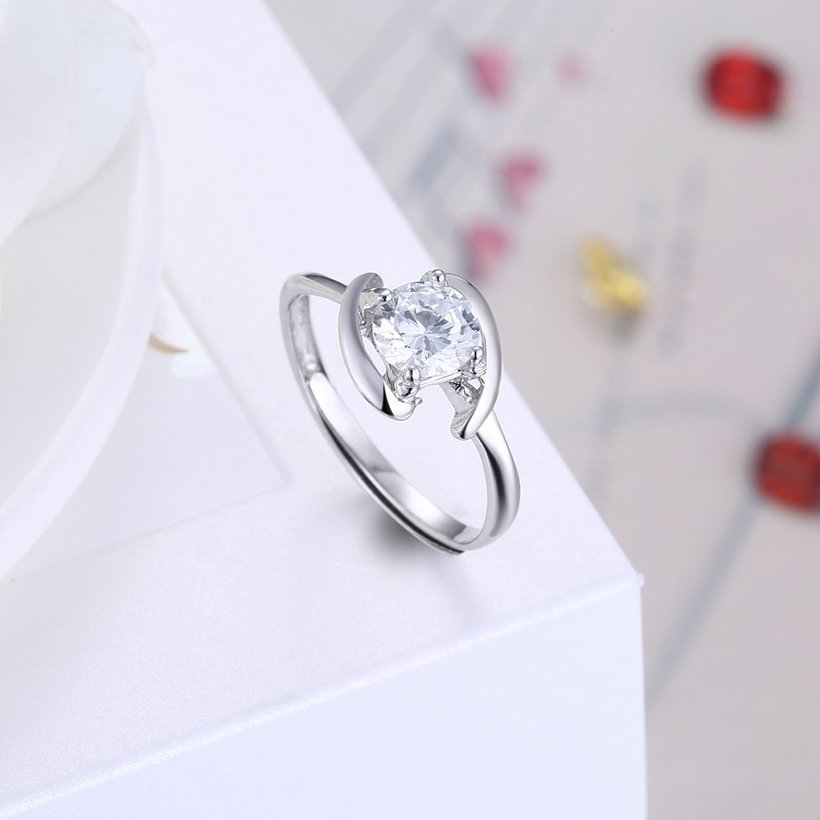 Wholesale Personality Fashion jewelry for OL Woman Party Wedding Gift Simple White AAA Zircon S925 Sterling Silver resizable Ring  TGSLR159 3