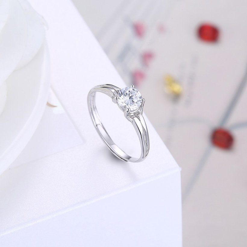 Wholesale Romantic Fashion jewelry from China OL Woman Party Wedding Gift Simple White AAA Zircon S925 Sterling Silver resizable Ring  TGSLR160 3