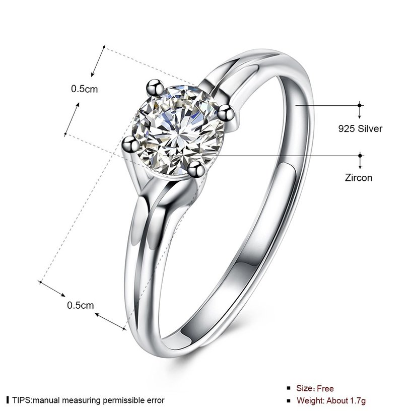 Wholesale Romantic Fashion jewelry from China OL Woman Party Wedding Gift Simple White AAA Zircon S925 Sterling Silver resizable Ring  TGSLR160 4