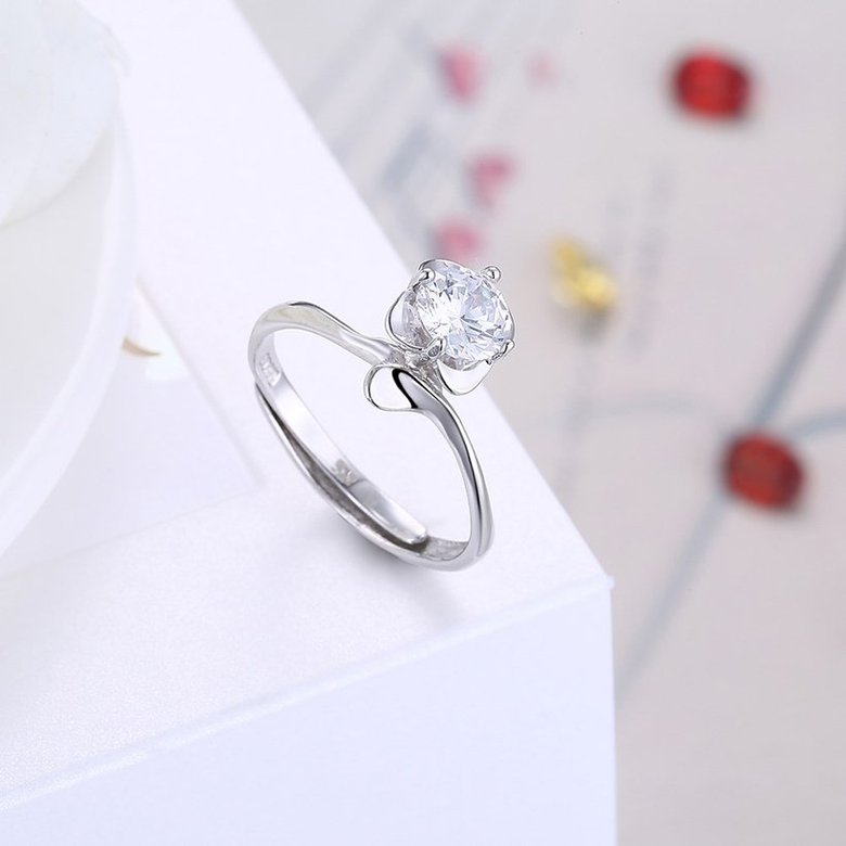 Wholesale Personality Fashion jewelry OL styly Woman Party Wedding Gift Simple White AAA Zircon S925 Sterling Silver resizable Ring  TGSLR161 3