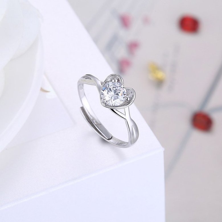 Wholesale Romantic Personality jewelry OL style Woman Party Wedding Gift Simple White AAA Zircon S925 Sterling Silver resizable Ring  TGSLR162 3