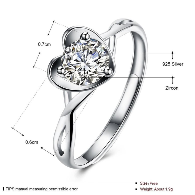 Wholesale Romantic Personality jewelry OL style Woman Party Wedding Gift Simple White AAA Zircon S925 Sterling Silver resizable Ring  TGSLR162 4