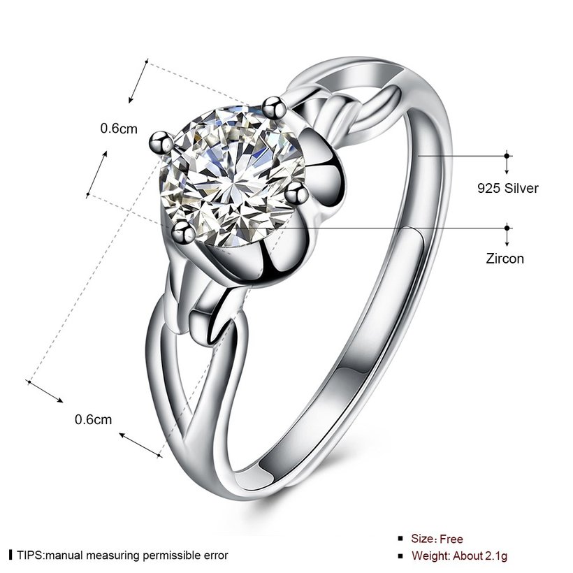Wholesale Personality Fashion jewelry from China OL Woman Party Wedding Gift Simple White AAA Zircon S925 Sterling Silver resizable Ring  TGSLR164 4