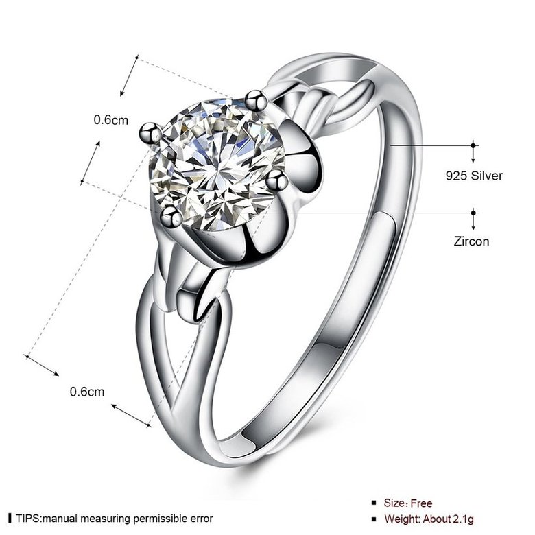 Wholesale Personality Fashion jewelry from China OL Woman Party Wedding Gift Simple White AAA Zircon S925 Sterling Silver resizable Ring  TGSLR164 4