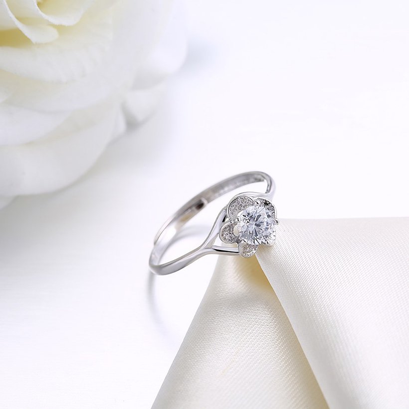 Wholesale Fashion jewelry from China OL Woman Party Wedding Gift Simple White AAA Zircon S925 Sterling Silver resizable flower Ring  TGSLR165 1