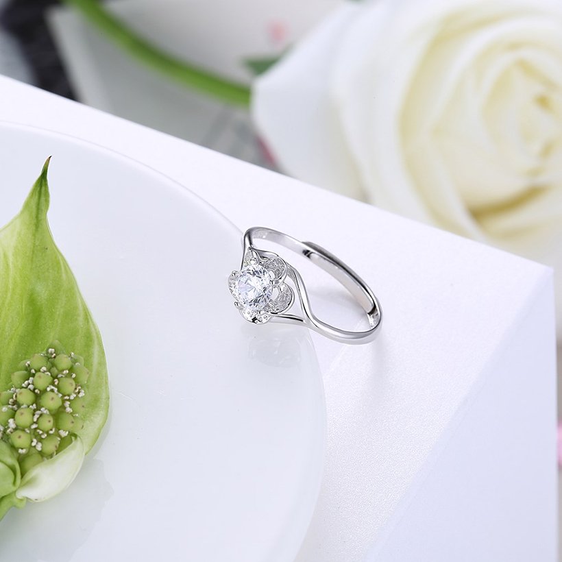 Wholesale Fashion jewelry from China OL Woman Party Wedding Gift Simple White AAA Zircon S925 Sterling Silver resizable flower Ring  TGSLR165 2
