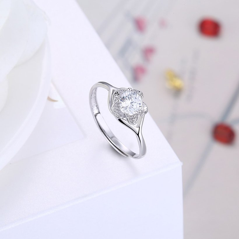 Wholesale Fashion jewelry from China OL Woman Party Wedding Gift Simple White AAA Zircon S925 Sterling Silver resizable flower Ring  TGSLR165 3