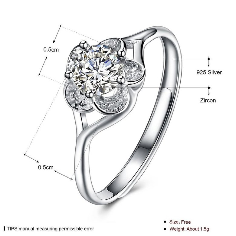 Wholesale Fashion jewelry from China OL Woman Party Wedding Gift Simple White AAA Zircon S925 Sterling Silver resizable flower Ring  TGSLR165 4