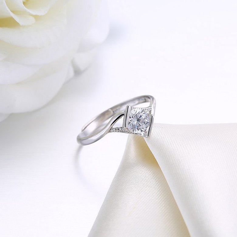 Wholesale Personality Fashion jewelry from China OL Woman Party Wedding Gift square White AAA Zircon S925 Sterling Silver resizable Ring  TGSLR167 1