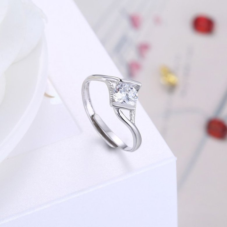 Wholesale Personality Fashion jewelry from China OL Woman Party Wedding Gift square White AAA Zircon S925 Sterling Silver resizable Ring  TGSLR167 3