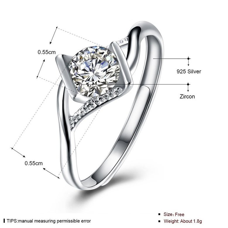 Wholesale Personality Fashion jewelry from China OL Woman Party Wedding Gift square White AAA Zircon S925 Sterling Silver resizable Ring  TGSLR167 4