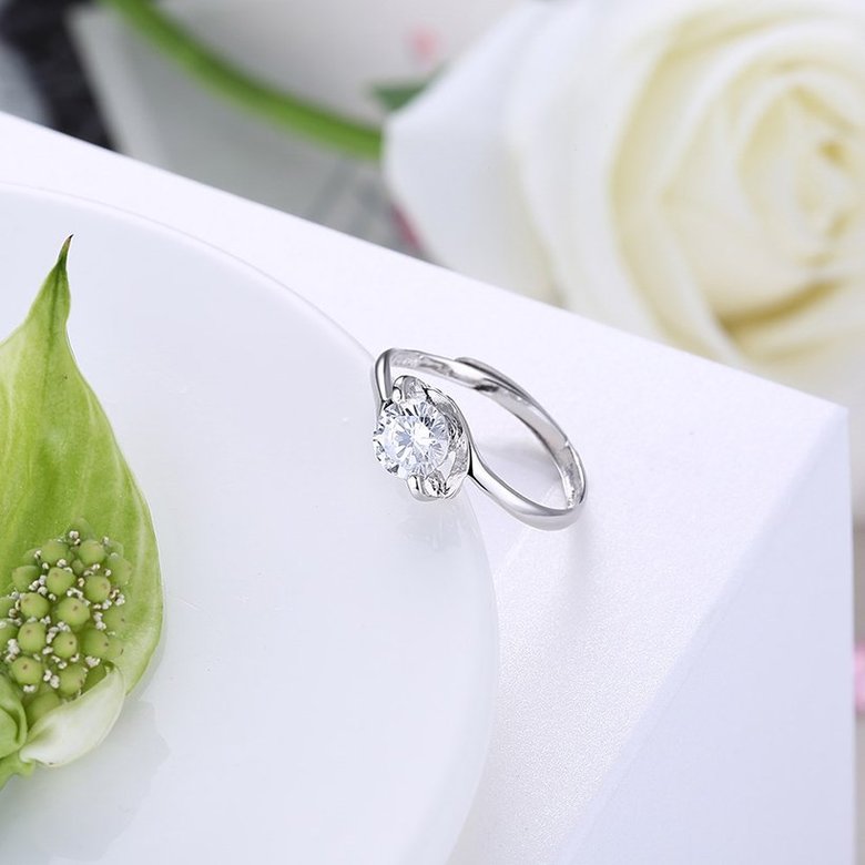 Wholesale Personality Fashion jewelry from China OL Woman Party Wedding Gift Simple White AAA Zircon S925 Sterling Silver resizable Ring  TGSLR168 2