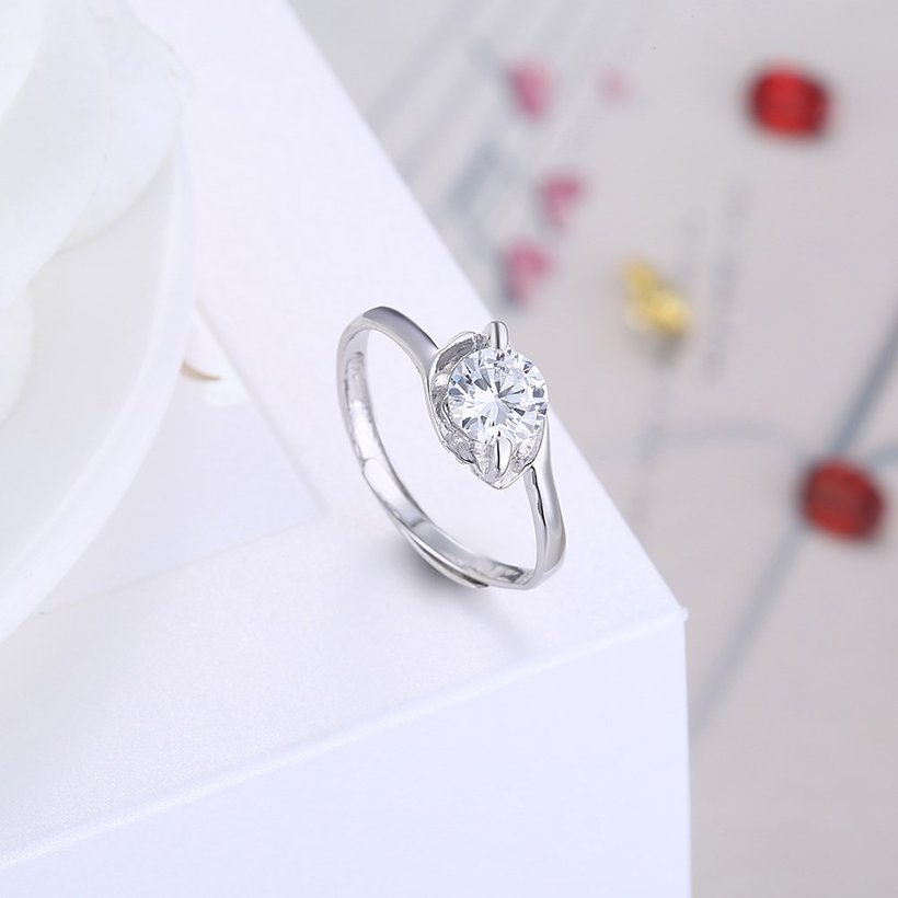 Wholesale Personality Fashion jewelry from China OL Woman Party Wedding Gift Simple White AAA Zircon S925 Sterling Silver resizable Ring  TGSLR168 3