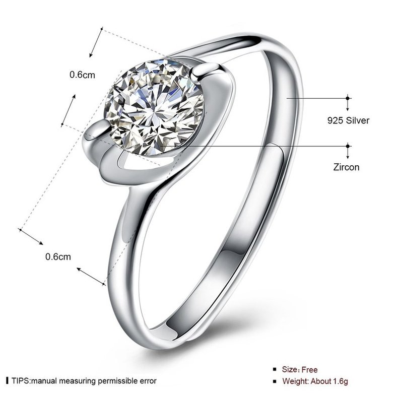 Wholesale Personality Fashion jewelry from China OL Woman Party Wedding Gift Simple White AAA Zircon S925 Sterling Silver resizable Ring  TGSLR168 4