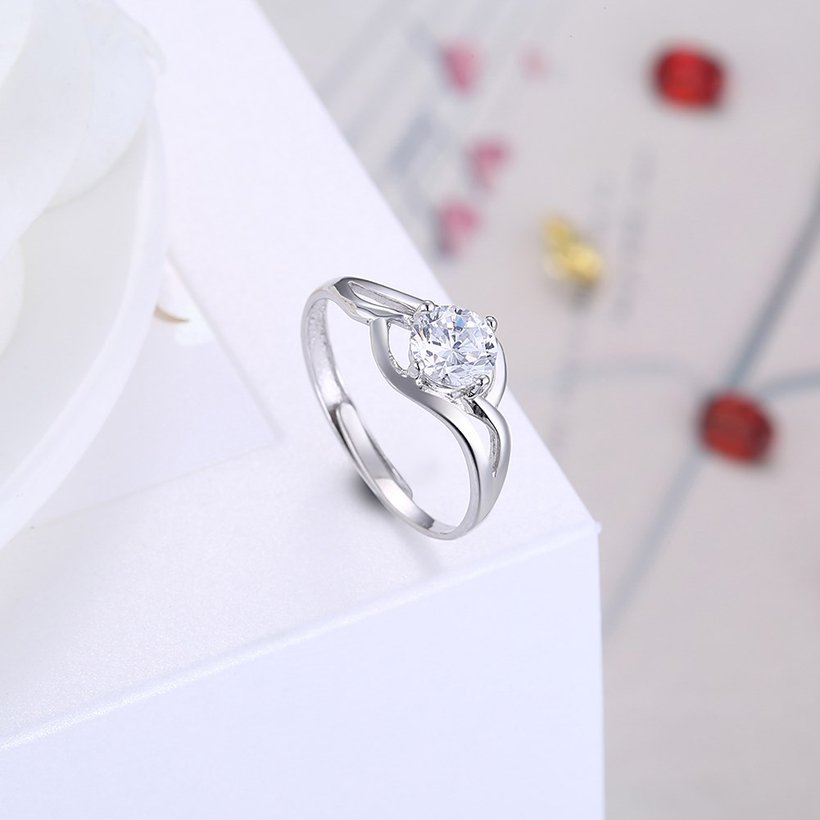 Wholesale Personality Fashion jewelry OL Woman Party Wedding Gift Simple White shining AAA Zircon S925 Sterling Silver resizable Ring  TGSLR169 3