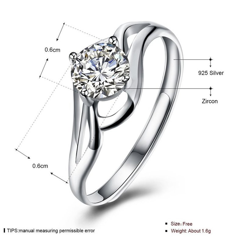 Wholesale Personality Fashion jewelry OL Woman Party Wedding Gift Simple White shining AAA Zircon S925 Sterling Silver resizable Ring  TGSLR169 4