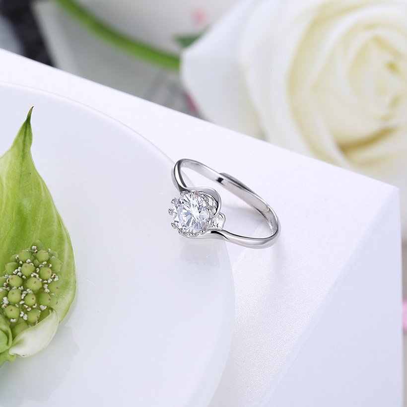 Wholesale Romantic Fashion jewelry from China OL Woman Party Wedding Gift Simple White AAA Zircon S925 Sterling Silver resizable Ring  TGSLR170 2
