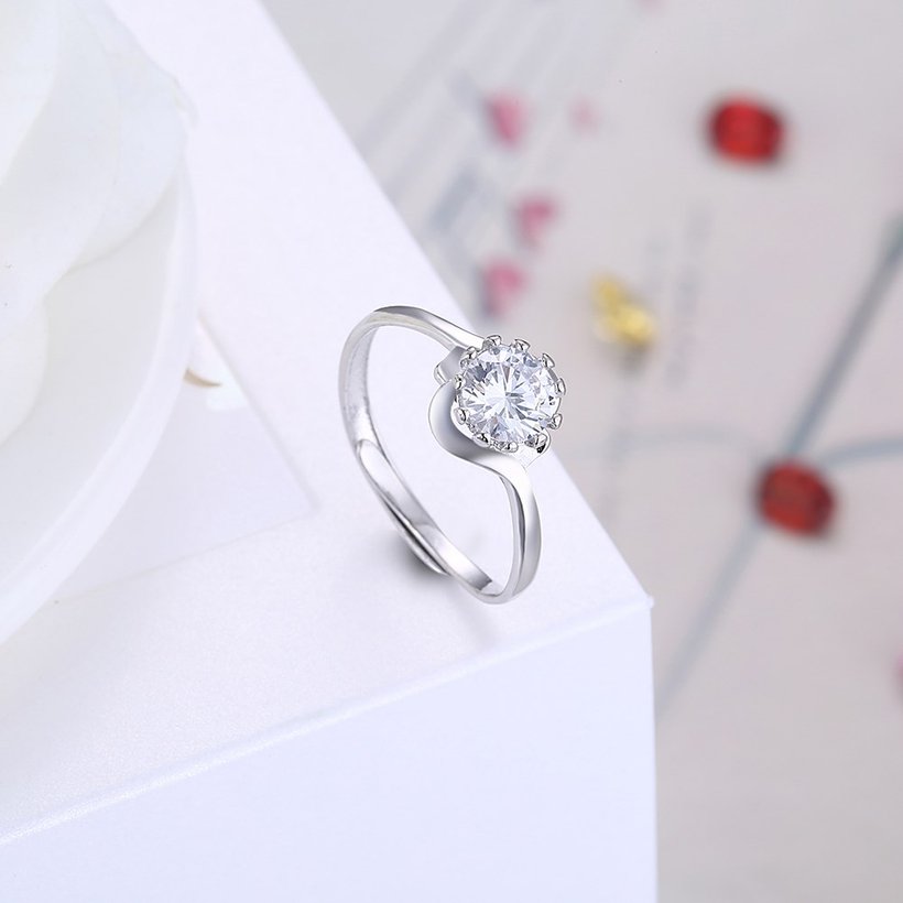 Wholesale Romantic Fashion jewelry from China OL Woman Party Wedding Gift Simple White AAA Zircon S925 Sterling Silver resizable Ring  TGSLR170 3