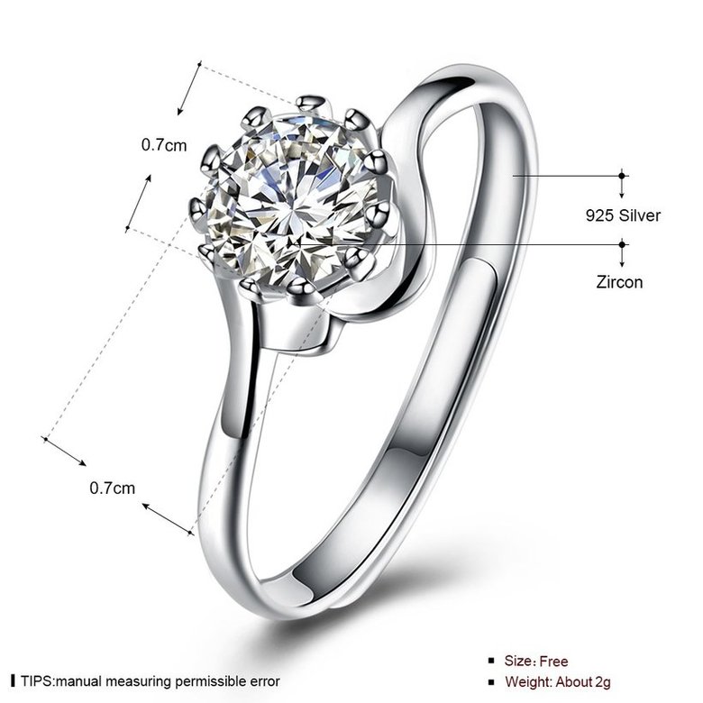 Wholesale Romantic Fashion jewelry from China OL Woman Party Wedding Gift Simple White AAA Zircon S925 Sterling Silver resizable Ring  TGSLR170 4