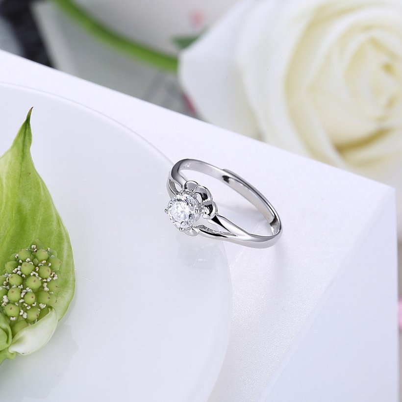 Wholesale New Style Fashion Personality jewelry OL Woman Party Wedding Gift Simple White AAA Zircon S925 Sterling Silver resizable Ring  TGSLR172 2
