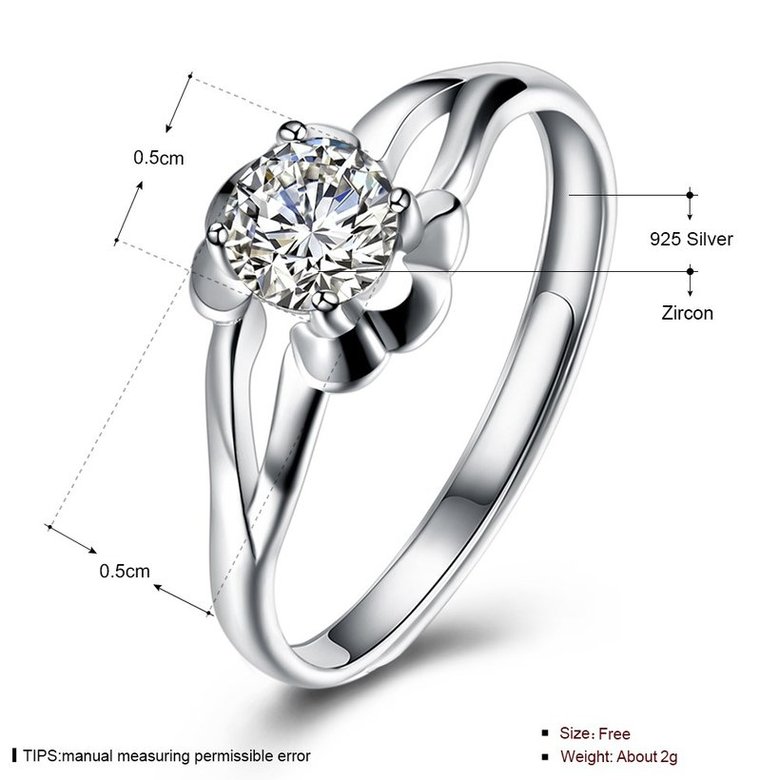 Wholesale New Style Fashion Personality jewelry OL Woman Party Wedding Gift Simple White AAA Zircon S925 Sterling Silver resizable Ring  TGSLR172 4