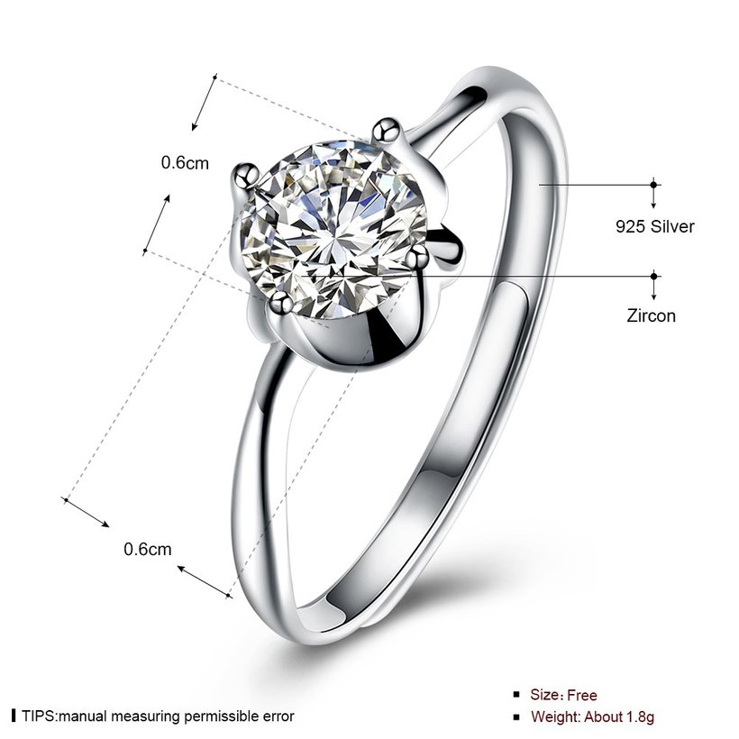 Wholesale Personality Fashion jewelry from China OL Woman Party Wedding Gift Simple White AAA Zircon S925 Sterling Silver resizable Ring  TGSLR173 4