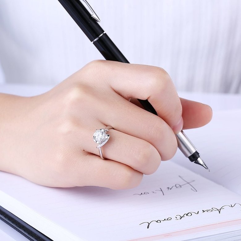 Wholesale Romantic Resizable 925 Sterling Silver Ring OL style Woman Party Wedding Gift Simple White AAA Zircon Ring  TGSLR174 0