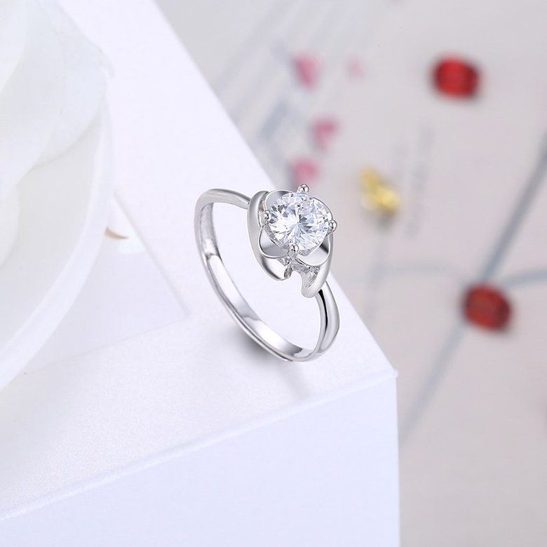 Wholesale Romantic Resizable 925 Sterling Silver Ring OL style Woman Party Wedding Gift Simple White AAA Zircon Ring  TGSLR174 3