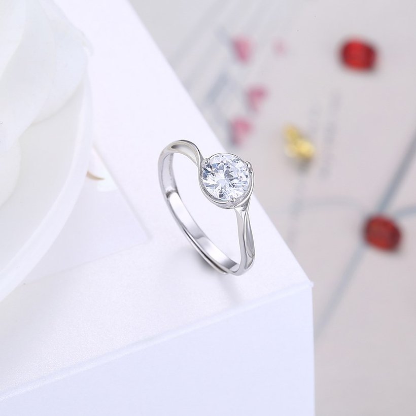 Wholesale Trendy Romantic Resizable 925 Sterling Silver Ring OL style Woman Party Wedding Gift Simple White AAA Zircon Ring  TGSLR175 3