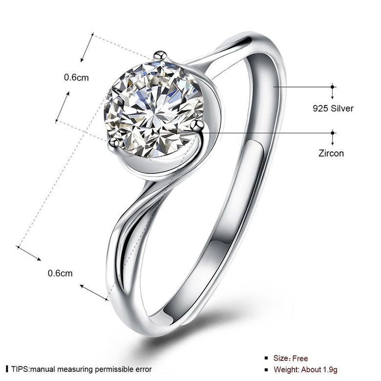 Wholesale Trendy Romantic Resizable 925 Sterling Silver Ring OL style Woman Party Wedding Gift Simple White AAA Zircon Ring  TGSLR175 4