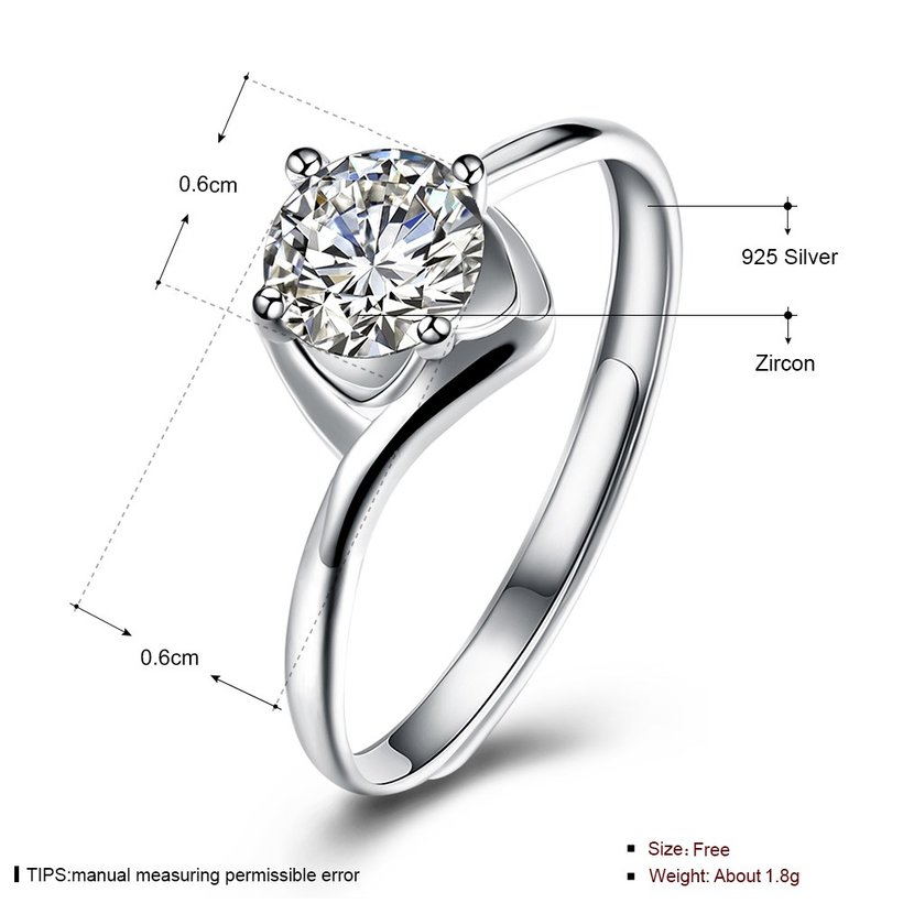 Wholesale Romantic Resizable 925 Sterling Silver Ring OL style Woman Party Wedding Gift Simple White AAA Zircon Ring  TGSLR178 4