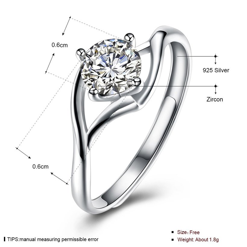 Wholesale Romantic Resizable 925 Sterling Silver Ring OL style Woman Party Wedding Gift Simple White AAA Zircon Ring  TGSLR179 4