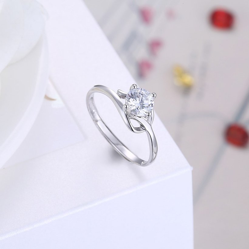 Wholesale Romantic Resizable 925 Sterling Silver Ring OL style Woman Party Wedding Gift Simple White AAA Zircon Ring  TGSLR180 3