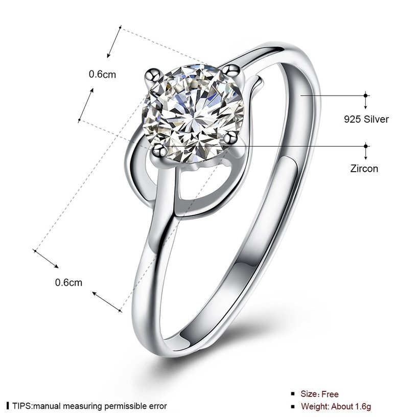 Wholesale Romantic Resizable 925 Sterling Silver Ring OL style Woman Party Wedding Gift Simple White AAA Zircon Ring  TGSLR180 4
