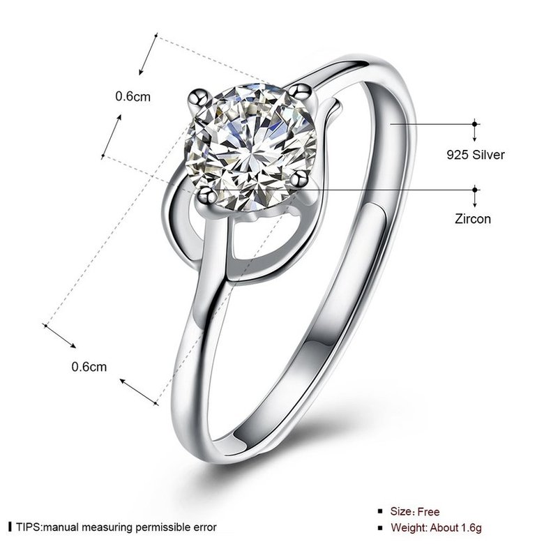 Wholesale Romantic Resizable 925 Sterling Silver Ring OL style Woman Party Wedding Gift Simple White AAA Zircon Ring  TGSLR180 4