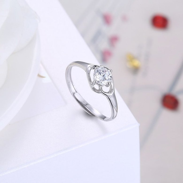 Wholesale Trendy Romantic Resizable 925 Sterling Silver Ring OL style Woman Party Wedding Gift Simple White AAA Zircon Ring  TGSLR181 3