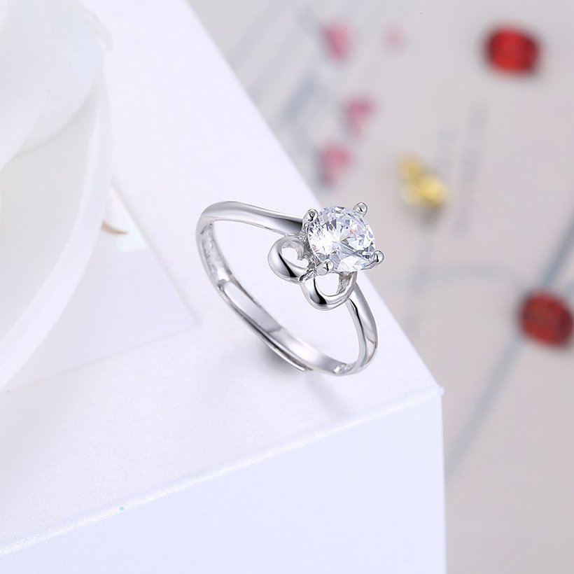 Wholesale Trendy Romantic Resizable 925 Sterling Silver Ring OL style Woman Party Wedding Gift Simple White AAA Zircon Ring  TGSLR182 3