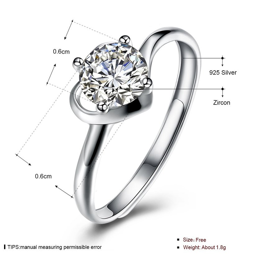 Wholesale Trendy Romantic Resizable 925 Sterling Silver Ring OL style Woman Party Wedding Gift Simple White AAA Zircon Ring  TGSLR182 4