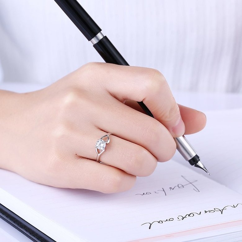 Wholesale Trendy Romantic Resizable 925 Sterling Silver Ring OL style Woman Party Wedding Gift Simple White AAA Zircon Ring  TGSLR183 0