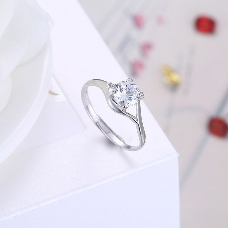 Wholesale Trendy Romantic Resizable 925 Sterling Silver Ring OL style Woman Party Wedding Gift Simple White AAA Zircon Ring  TGSLR184 3