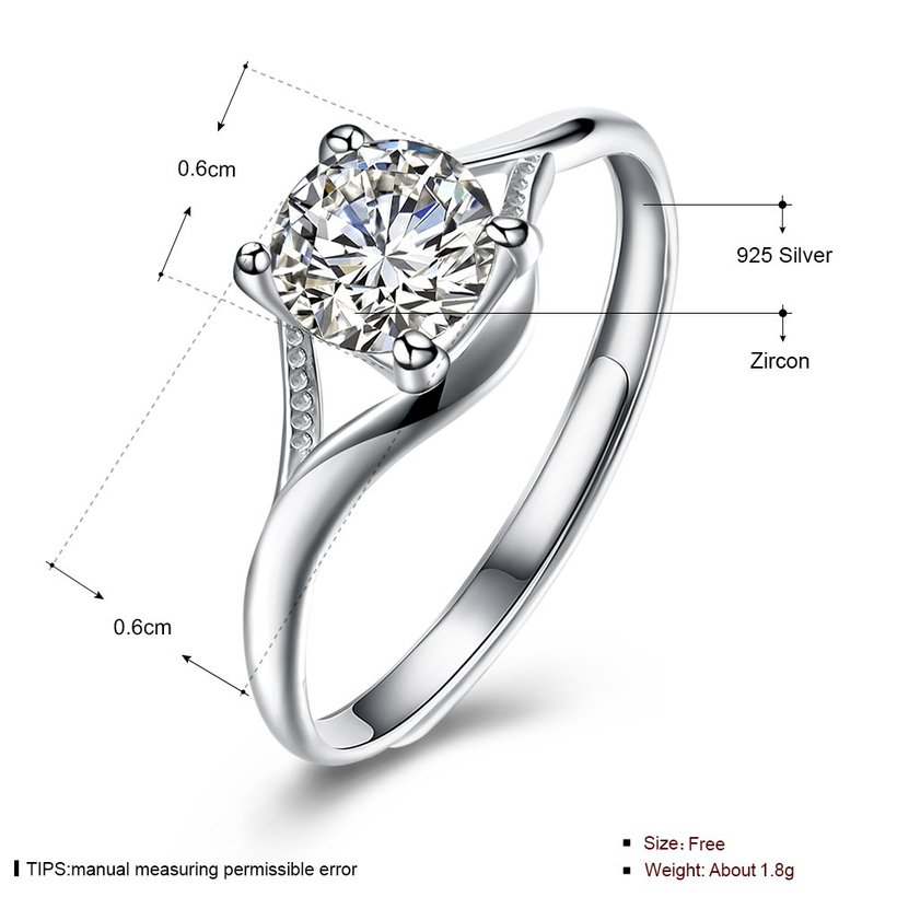 Wholesale Trendy Romantic Resizable 925 Sterling Silver Ring OL style Woman Party Wedding Gift Simple White AAA Zircon Ring  TGSLR184 4