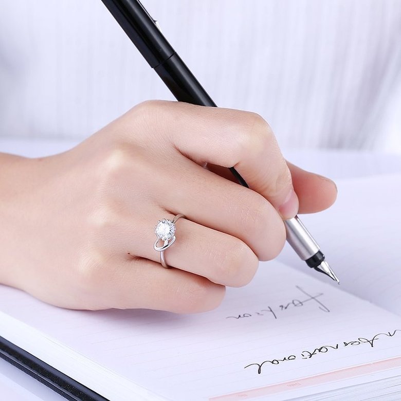 Wholesale Romantic Resizable 925 Sterling Silver Ring OL style Woman Party Wedding Gift Simple White AAA Zircon Ring  TGSLR186 0