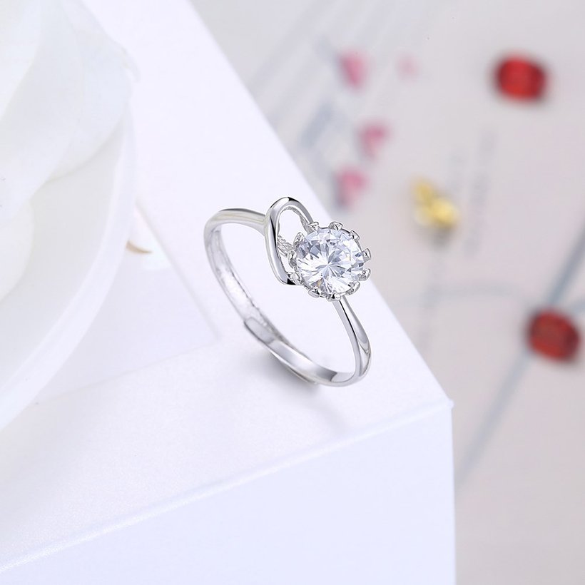 Wholesale Romantic Resizable 925 Sterling Silver Ring OL style Woman Party Wedding Gift Simple White AAA Zircon Ring  TGSLR186 3