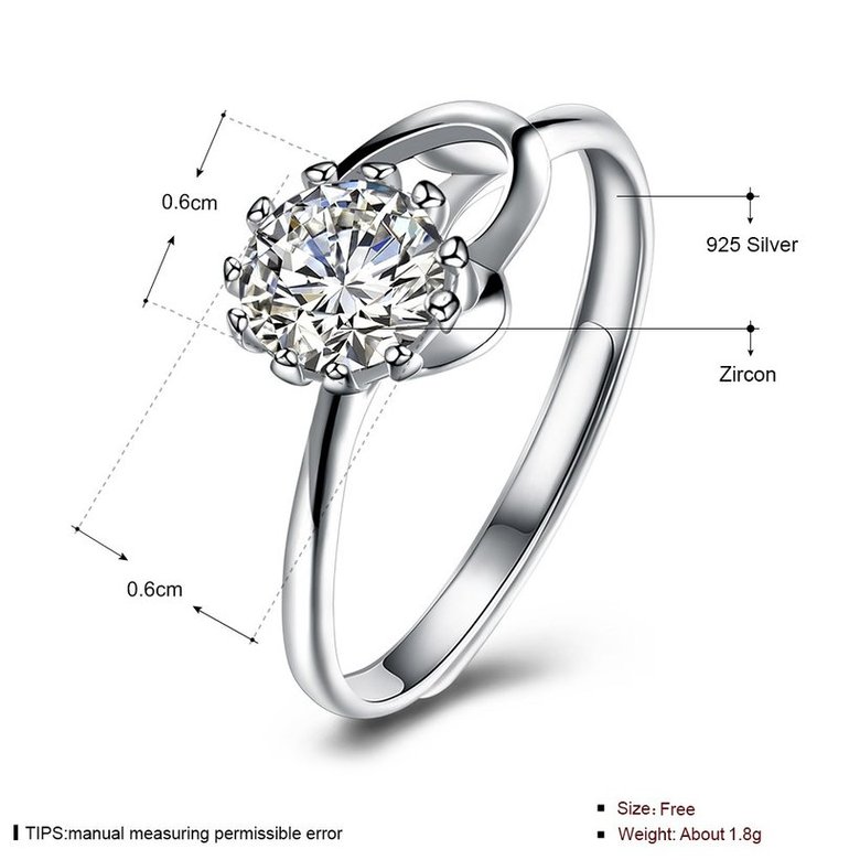 Wholesale Romantic Resizable 925 Sterling Silver Ring OL style Woman Party Wedding Gift Simple White AAA Zircon Ring  TGSLR186 4