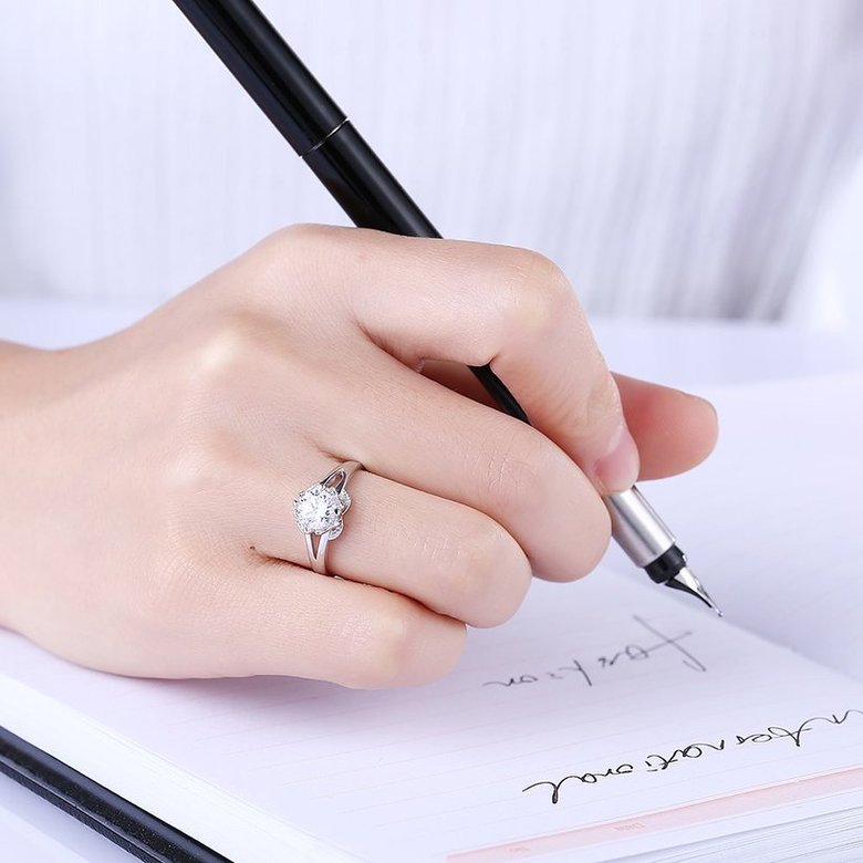 Wholesale Romantic Resizable 925 Sterling Silver Ring OL style Woman Party Wedding Gift Simple White AAA Zircon Ring  TGSLR187 0