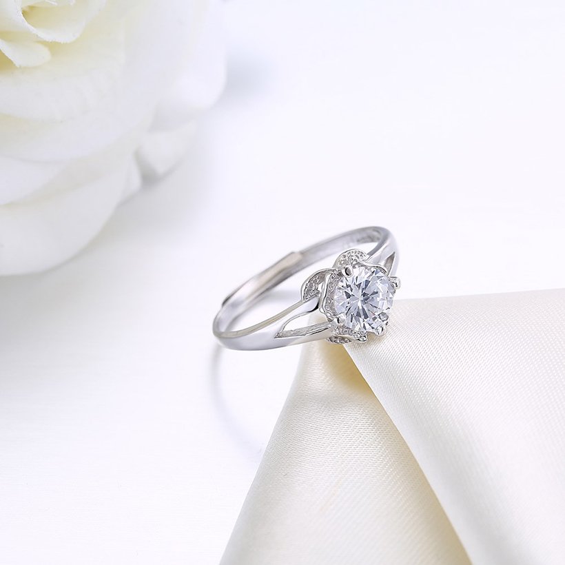 Wholesale Romantic Resizable 925 Sterling Silver Ring OL style Woman Party Wedding Gift Simple White AAA Zircon Ring  TGSLR187 1