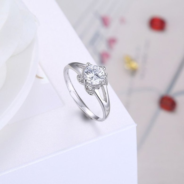 Wholesale Romantic Resizable 925 Sterling Silver Ring OL style Woman Party Wedding Gift Simple White AAA Zircon Ring  TGSLR187 3