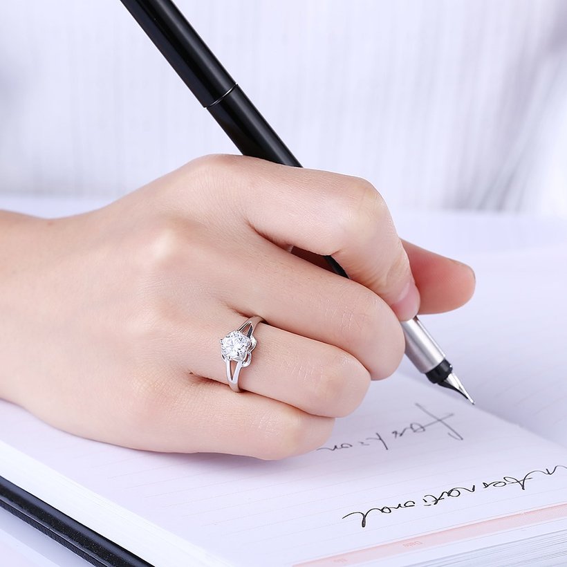 Wholesale Romantic Resizable 925 Sterling Silver Ring OL style Woman Party Wedding Gift Simple White AAA Zircon Ring  TGSLR195 0
